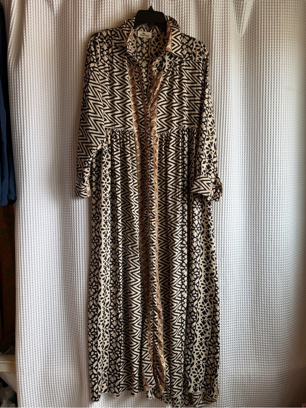 Bigg Bull Black and Cream Printed Super Flowy Maxi Shirt Dress